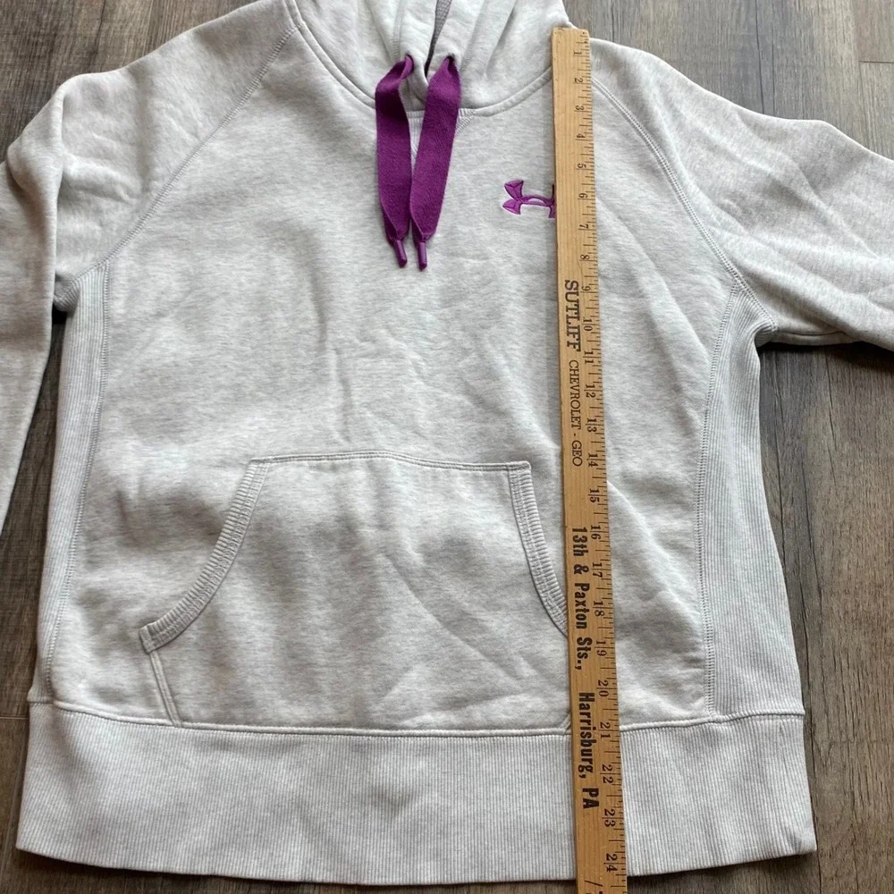 Under Armour UA Storm Women Medium Gray Purple‎ Logo Fleece Hoodie Sweatshirt
